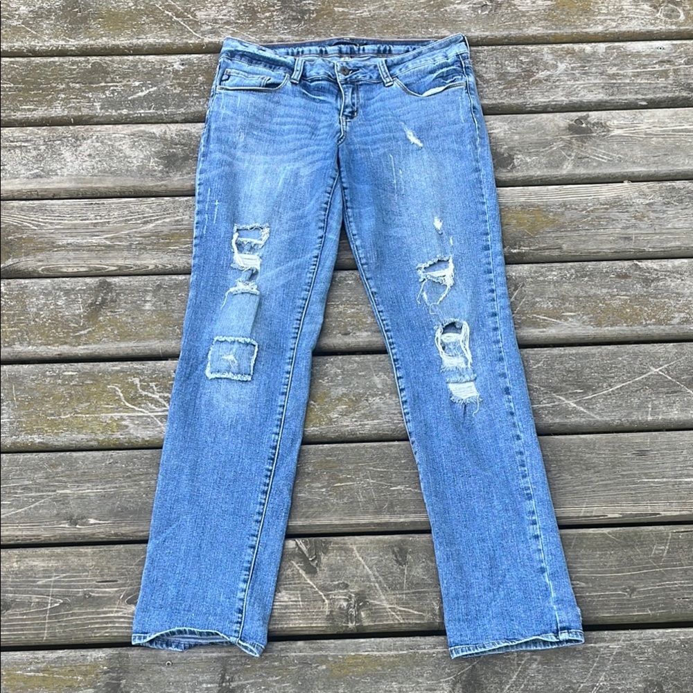 Just USA Blue Straight Leg Jeans with Distressed Details
